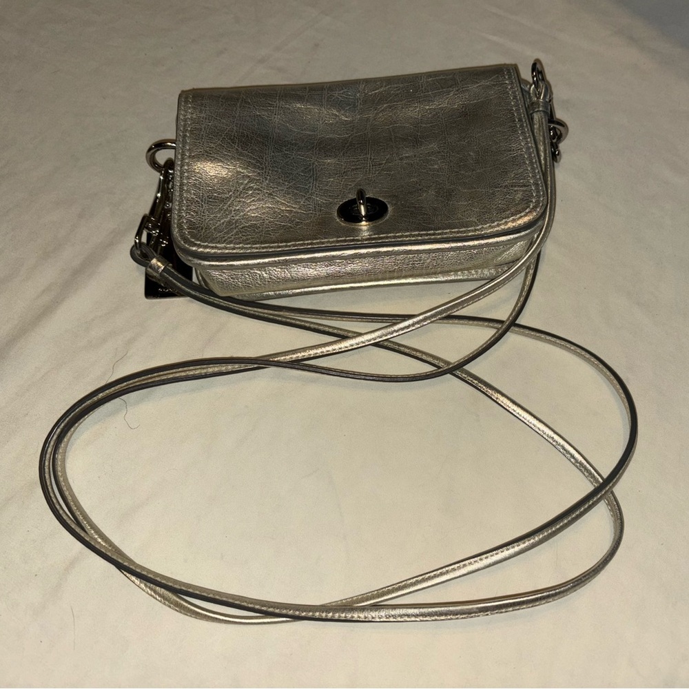 Coach 19908 Legacy Metallic Champaign Leather Penny Crossbody Shoulder Purse
